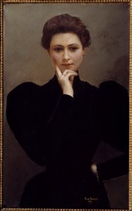 Meditatie Een peinzende jonge vrouw gekleed in Belle Epoque mode door Jean Beraud
