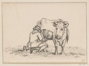 Een koe wordt gemolken door Jean Bernard