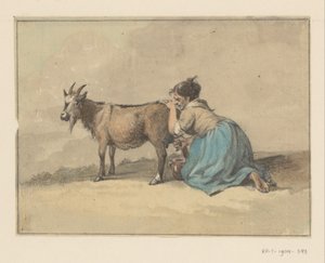 Vrouw die een geit melkt