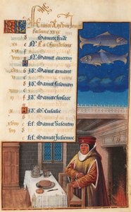 Getijdenboek van Lodewijk XII (voorheen Getijdenboek van Hendrik VII), Kalenderblad voor de maand februari door Jean Bourdichon