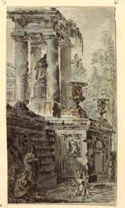 Architectonische fantasie met badende figuren