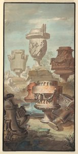 Tekening, Ruïne Fantasie: Vazen en Urnen, 1770 door Jean Charles Delafosse