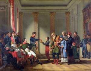 Napoleon Bonaparte geeft een pensioen van honderd Napoleons aan de Pool Nerecki, 117 jaar oud, januari 1807, 1812