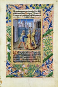 Judith wordt gegrepen door de Assyriërs, uit het Getijdenboek van Lodewijk van Orléans, 1490