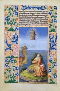 Sint Jan de Evangelist op het eiland Patmos, uit het Getijdenboek van Lodewijk van Orléans, 1469 door Jean Colombe