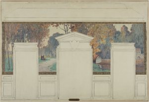 Schets voor het stadhuis van Fresnes: Landschap met wandelaars in de herfst