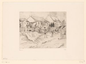Rustende tennisspelers op het strand door Jean Emile Laboureur (signed by artist)