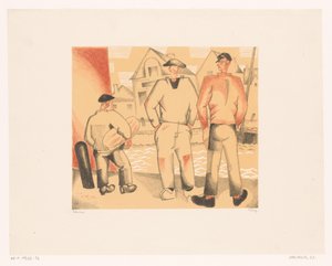 Drie vissers aan de kade door Jean Emile Laboureur