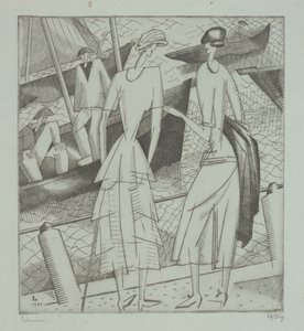 Jonge vrouwen in de haven door Jean Emile Laboureur