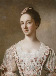 Portret van een Dame, Halflang, in een Roze en Witte Jurk door Jean Étienne Liotard