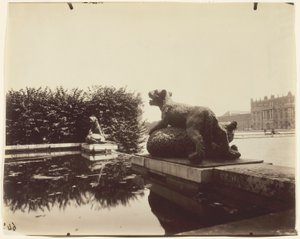 Versailles, Fontaine du Point du Jour, (Tigre Terrassant un Ours van Houzeau) door Jean Eugène Auguste Atget