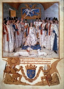Held van een hoofdstuk van de Orde van Sint-Michel rond Lodewijk XI door Jean Fouquet