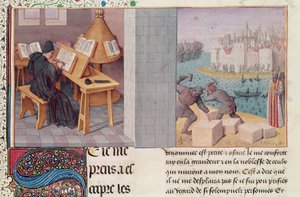 Ms.fr.273 fol.7 Livius (59 v.Chr.-17 n.Chr.) Schrijven en de stichting van Rome, uit 