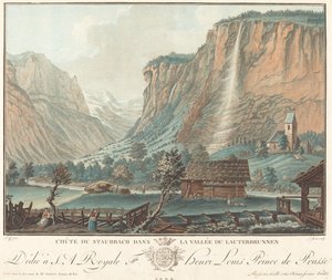 Chute de Staubbach, in de Lauterbrunnen vallei, waarschijnlijk 1776 door Jean Francois Janinet