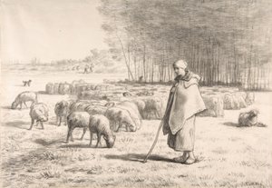 Een herderin met haar kudde door Jean Francois Millet
