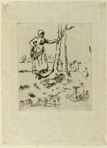 A Girl Minding Geese door Jean Francois Millet