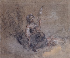 Een Jonge Herderin die Spint door Jean Francois Millet