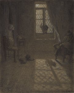 Le chat of De kat bij het raam, 1857-58 door Jean Francois Millet