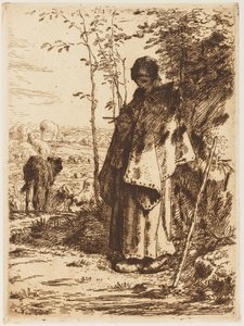 Herderin die breit door Jean Francois Millet