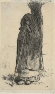 Herderin leunend tegen een boom door Jean Francois Millet