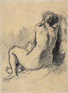 Studie: Naakte vrouw op de rug gezien (recto) Schetsen van werkende boeren (verso) door Jean Francois Millet