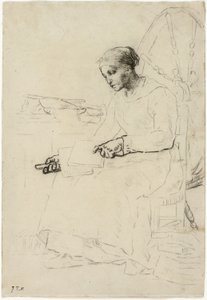 De wolkammer (recto); Fragmentarische schets van man staand bij hek (verso)