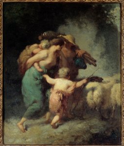 De terugkeer van de kudde. Schilderij door Jean Francois Millet (1814 - 1875)