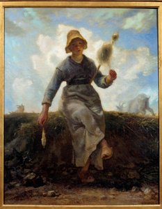 De spinster, auvergnate geitenhoedster door Jean Francois Millet