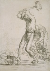 Twee boeren zagen en hakken hout door Jean Francois Millet