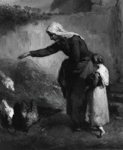 Vrouw die kippen voert, 1846-1848 door Jean Francois Millet
