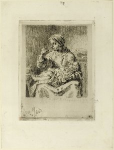 Vrouw die haar kind voedt door Jean Francois Millet