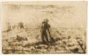 Vrouw die Kleren Ophangt door Jean Francois Millet