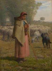Jong meisje dat haar schapen bewaakt, c.1860-?62 door Jean Francois Millet