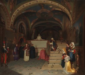 Paus Gregorius XVI bezoekt de kerk van San Benedetto in Subiaco, 1843
