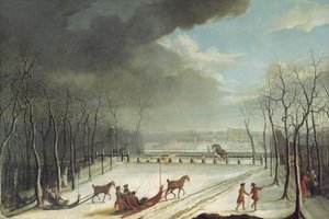 De Prins van Condé op jacht in een slee in 1767
