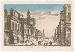 Gezicht op een straat richting de zee te Napels door Jean François Daumont