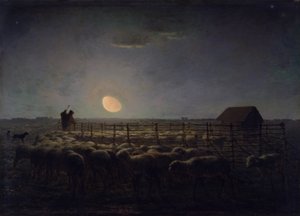 De schaapskooi, maanlicht door Jean Francois Millet