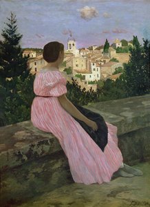 De roze jurk, of uitzicht op Castelnau-le-Lez, Herault, 1864