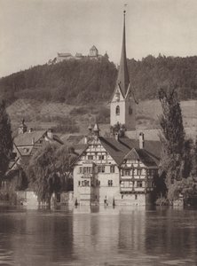 Stein aan de Rijn, het klooster kijkend naar kasteel Hohenklingen door Jean Gaberell