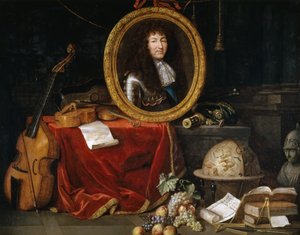 Allegorie van Lodewijk XIV, Beschermer van Kunsten en Wetenschappen door Jean Garnier