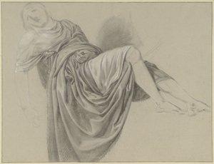 Draperiestudie van een liggende vrouw