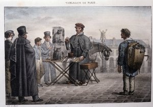 Oude straatberoep in Parijs: de rattenvanger (camelot). Gravure door Jean Henry Marlet (1771-1847) in 