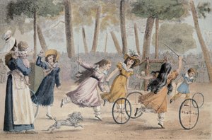 Meisjes spelen hoepel in de Luxemburgse tuinen door Jean Henri Marlet