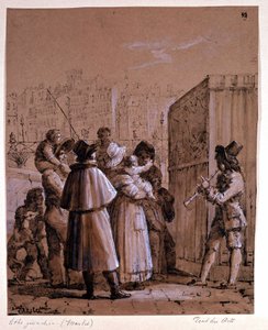 Polichinelle bij de Pont des Arts in Parijs, door Marlet rond het midden van de 19e eeuw door Jean Henri Marlet