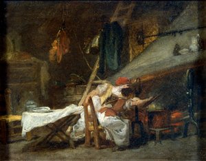 Bij de kachel, 18e of vroege 19e eeuw door Jean Honore Fragonard