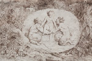 Bacchanalen: Nimf Ondersteund door Twee Satyrs door Jean Honore Fragonard