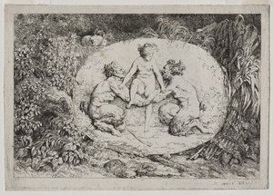 Bacchanalen: Nimf Ondersteund door Twee Satyrs door Jean Honore Fragonard