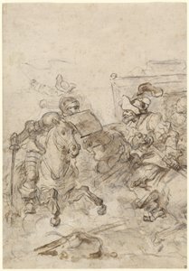Don Quichot Aanvallend de Biscayer door Jean Honore Fragonard