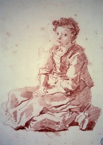 Klein meisje zittend op haar hielen. Sanguine door Jean Honore Fragonard (1732-1806) 1774 Besancon, Musee des Beaux Arts