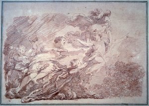 Minerva scheurt een jonge prins weg van de wellust. Schilderij door Jean Honoré Fragonard (1732-1806) 1774. Besançon, Musée des Beaux-Arts